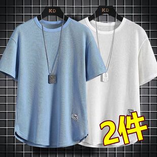 潮流薄款 短袖 纯色运动T 韩版 透气宽松圆领休闲半袖 男2026夏季 新款