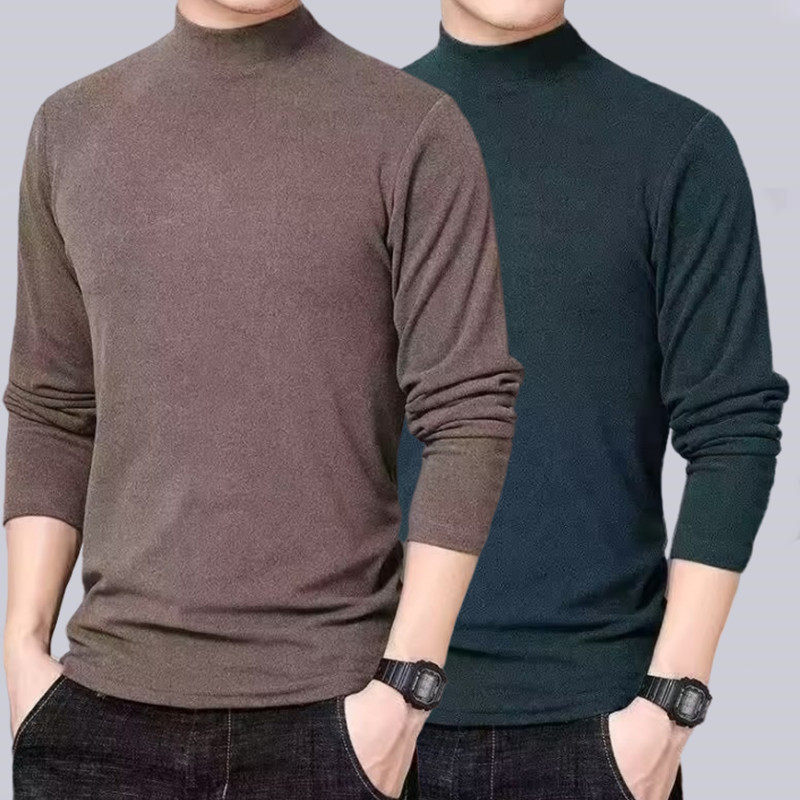 가을 겨울 긴팔 티셔츠 남성용 솔리드 컬러 양면 벨벳 바닥 셔츠 플러스 벨벳 열 속옷 하프 터틀넥 트렌디 탑 의류