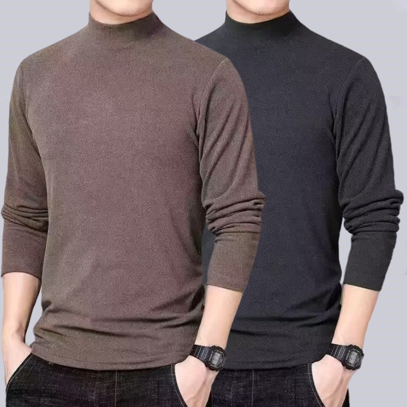 대외 무역 최종 주문 정리 유출 플러스 벨벳 보온 속옷 남성용 긴팔 티셔츠 반거북 카라 트렌디 브랜드 만능 밑단 셔츠