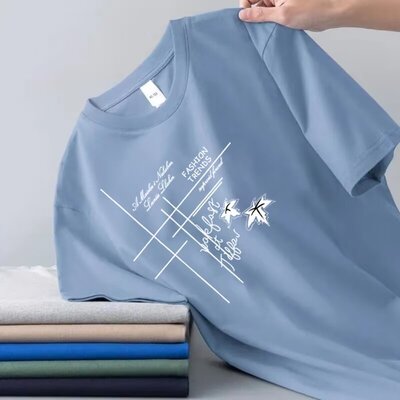 外贸出口夏季t恤短袖男士大码修身套头上衣便宜薄款冰丝半截袖男