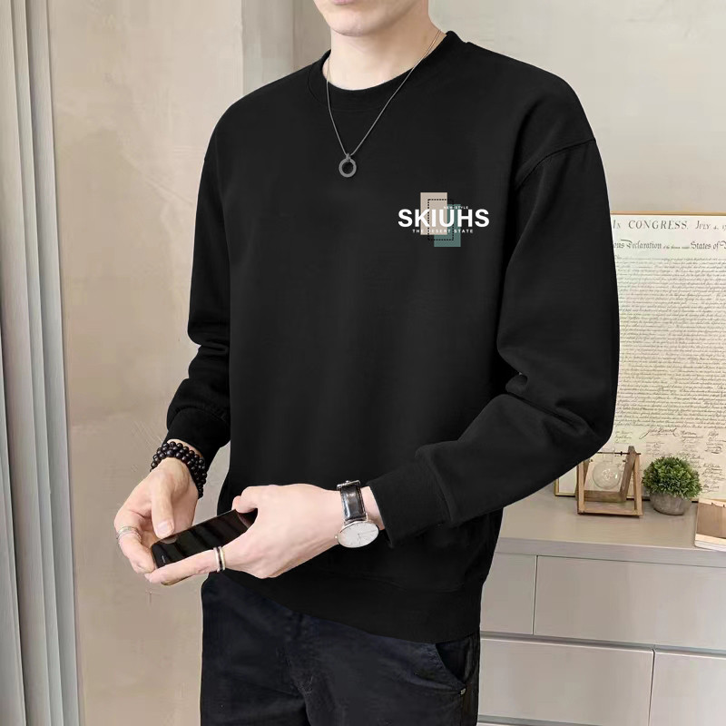 卫衣男春秋季宽松大码无帽衣服潮流百搭黑色长袖t恤港风运动上衣