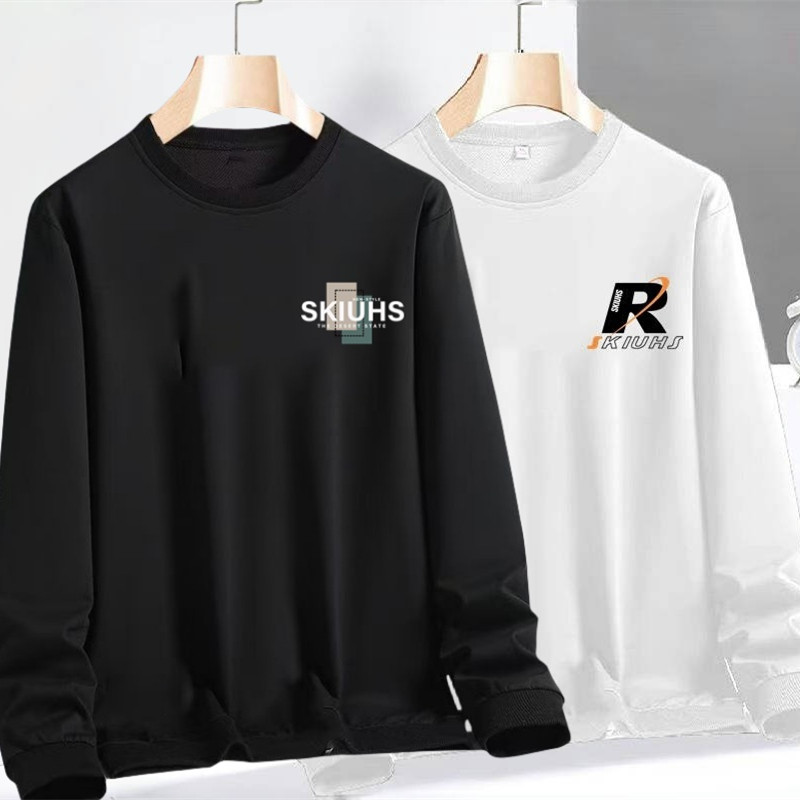 重磅圆领卫衣男士春秋季上衣服运动宽松大码字母印花打底衫长袖t