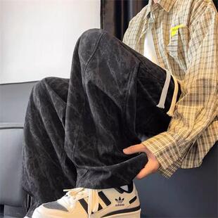 加绒裤子男女款秋冬季痞帅高街休闲运动宽松百搭学生扎染长裤直筒