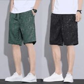 宽松五分韩版 男夏季 潮流情侣凉感提花裤 子大码 冰丝薄款 运动裤 短裤