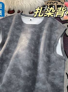 干活穿的汗背心男士无袖上班工作服夏季薄款宽松套头t恤运动衣服