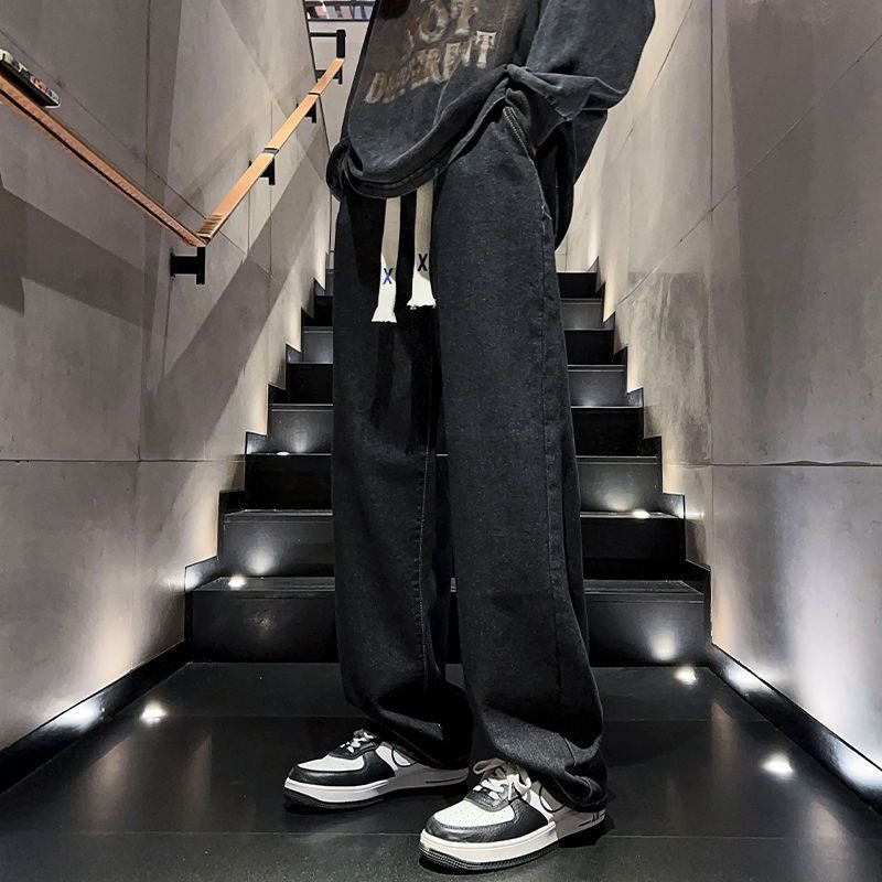 美式牛仔裤男ins潮流帅气百搭宽松直筒黑色休闲裤青少年裤子春秋