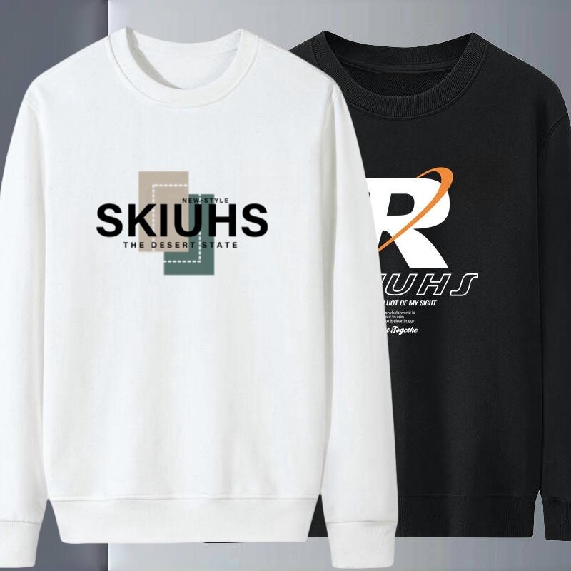 无帽卫衣男生春秋季运动宽松打底衫大码外穿百搭时尚套头休闲t恤