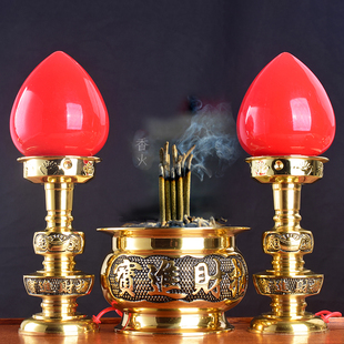 家用财神供具招财进宝香炉财神波灯套装电蜡烛电烛灯香炉碗烛台