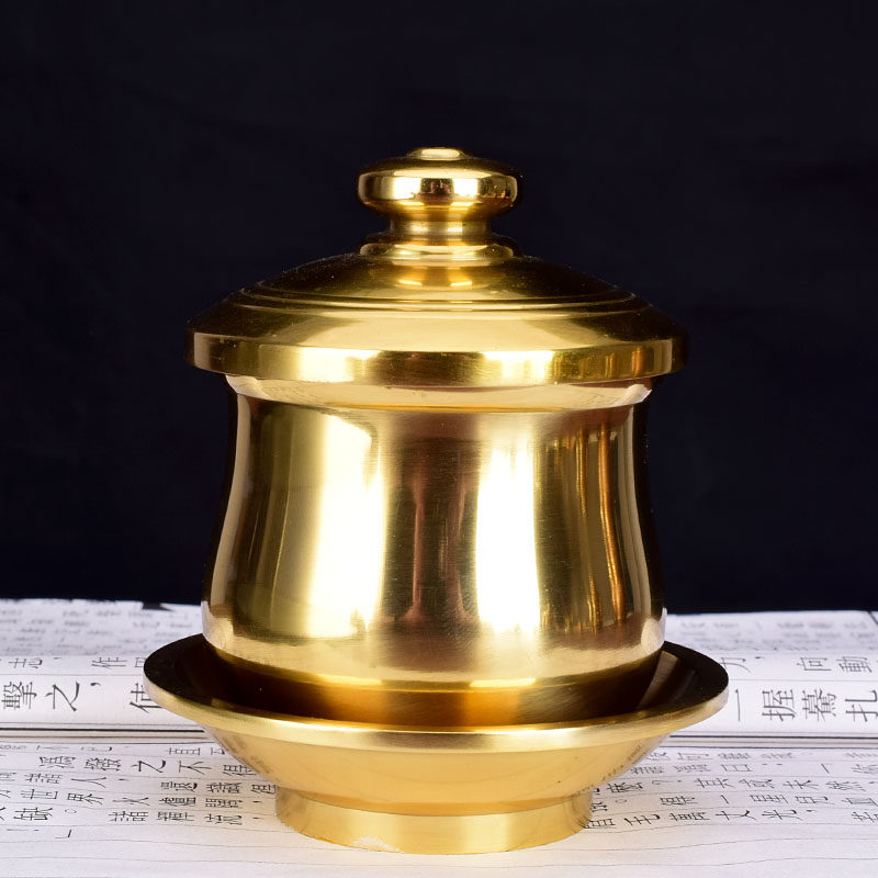 佛具用品黄铜圣水杯供佛贡水杯茶杯家用奉神招财酒杯佛字供杯包邮