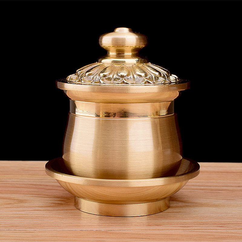 佛具圣水杯黄铜拉丝贡水杯寺庙家用净水杯莲花杯摆件酒杯茶包邮