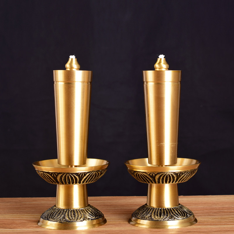 供佛黄铜莲花烛油灯铜碗油灯佛前长明贡灯佛灯家用拜神烛台包邮