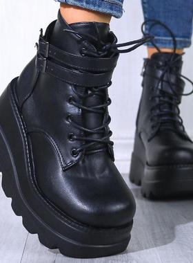 women platform boots wedge shoes 防水台厚底短筒靴女鞋