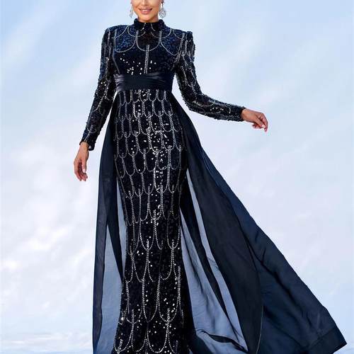 Sequin Long Sleeved Evening Gown Birthday Party Formal