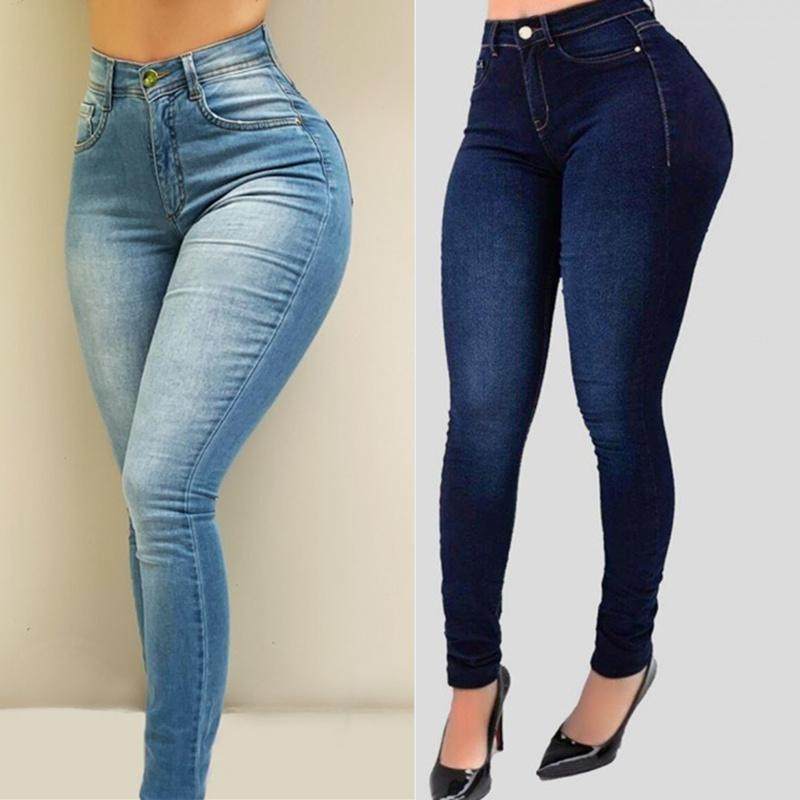 Fashion elastic pencil pants women high waist jeans trouser