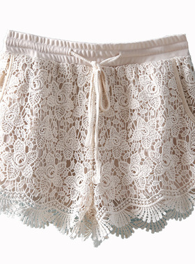 Elasticated waist lace cake culottes松紧腰蕾丝花边蛋糕裙短裤