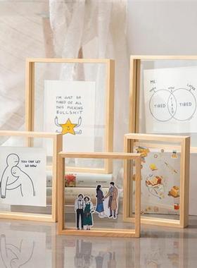 Corkboard photo wall solid wood frame blackboard pine offic