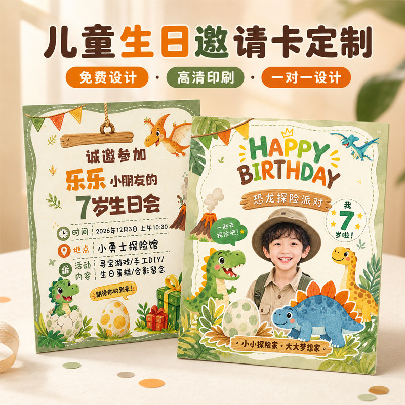 儿童生日邀请卡定制小朋友过生伴手礼卡通邀请函女宝宝百日满月周岁宴祝福吊牌贺卡男孩子生日会派对请柬卡片