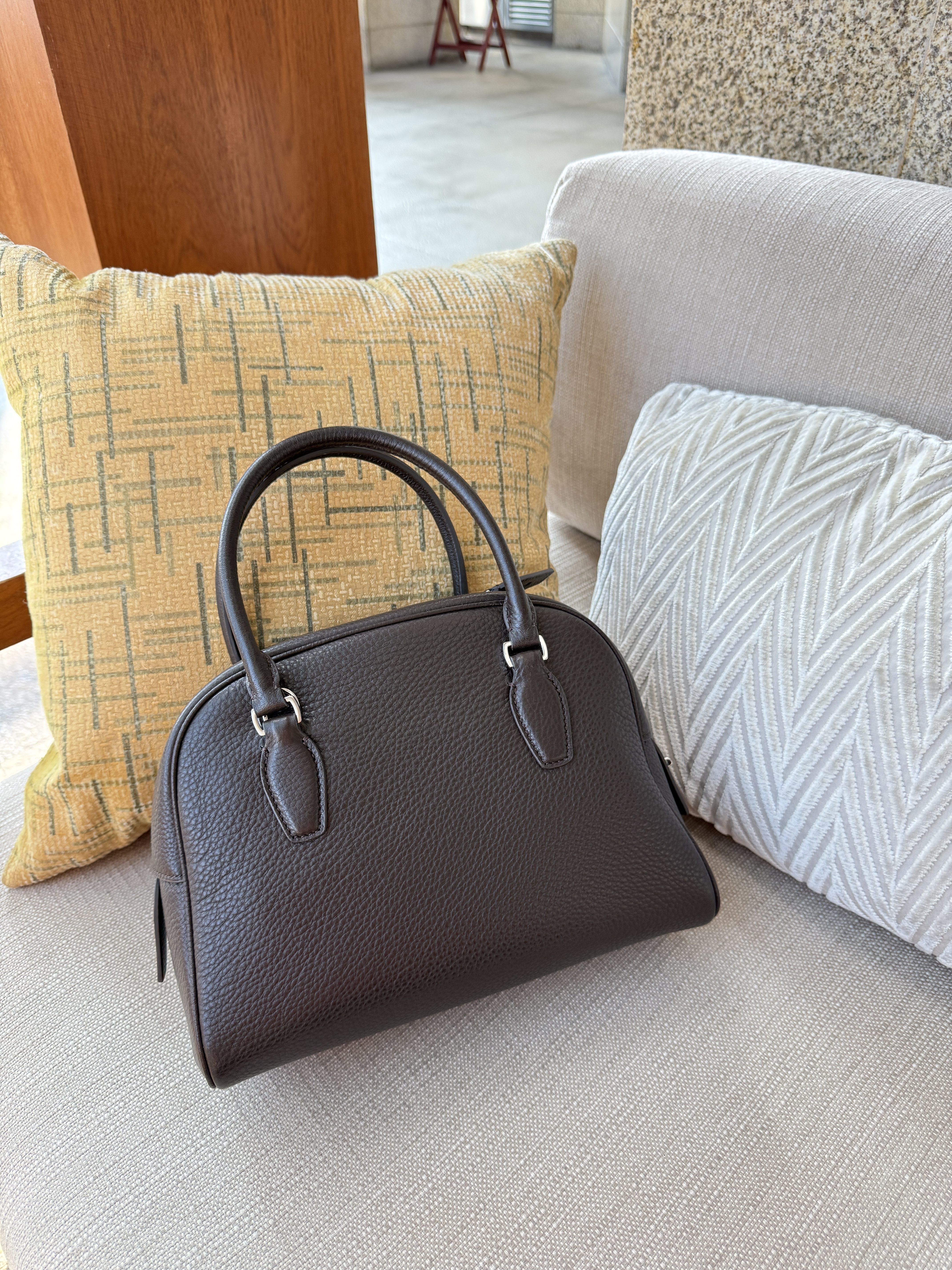 caifrog保龄球鹿皮纹真皮手提包大容量通勤包简约软皮手拎包,箱包皮具/热销女包/男包,通用款女包,淘宝优惠券,粉丝福利购,淘宝优惠卷