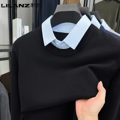 利郎男士加厚假两件衬衫领毛衣