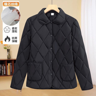 300斤加大码 棉服 翻领洋气轻薄棉袄胖妈妈宽松显瘦菱格休闲大码