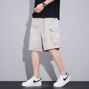 实拍2026夏季新款纯棉水洗工装裤宽松直筒阔腿裤休闲短裤五分裤男