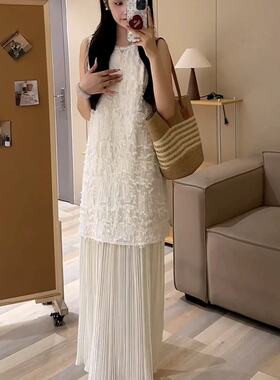 2026夏季提花无袖连衣裙女新中式高级小众不撞款裙子杏色女生长裙