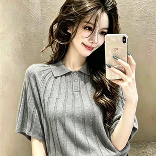 2026夏新款斗篷式短袖t恤女冰丝针织蝙蝠衫上衣