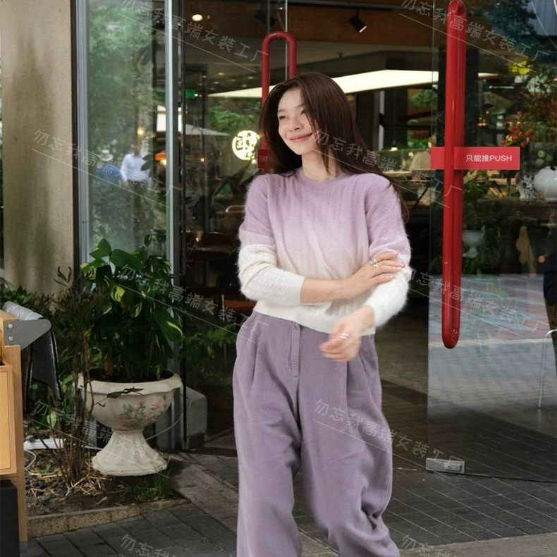 杨采钰同款# 法式薰衣草紫细灯芯绒高腰显瘦阔腿休闲裤女25秋冬新