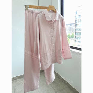 无印口袋款# 双层纱布纯棉长袖无侧缝情侣家居服男女睡衣套装春秋