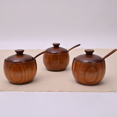 Wooden With Lid Salt Pitcher Solid Wood Seasoning Box Kitche