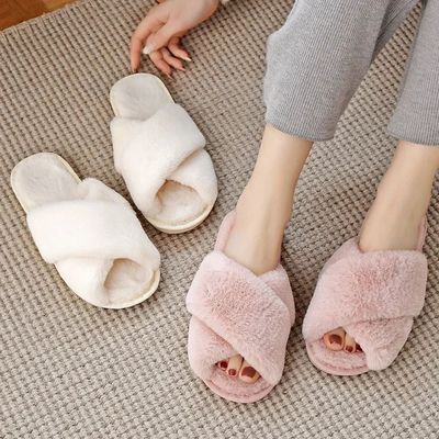 Winter Women House Slippers Faux FurWarm Shoes Woman Slip on