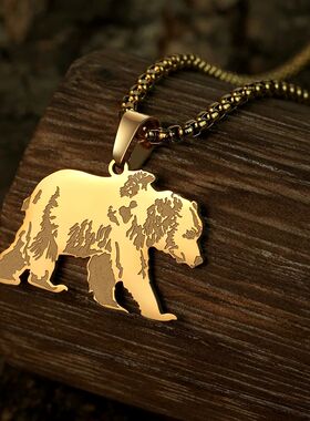 QIAMNI Stainless Steel Bear Pendant Necklace For Women Men C