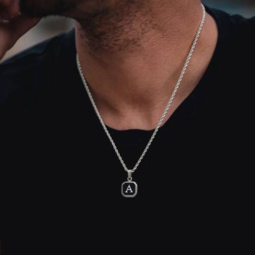 Vnox A-Z Initial Letters Men Necklaces, Geometric Pendant wi