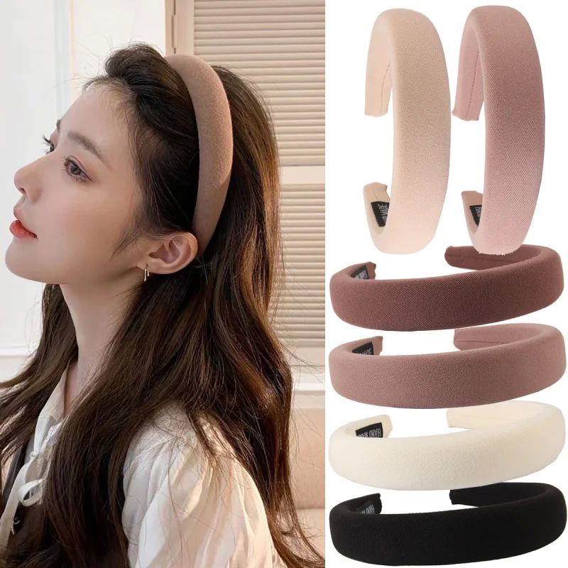 1/2/3/5pcs Wild Solid Color Sponge Headband for WomenGirl Wa