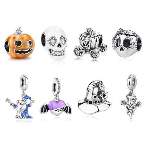 925 Sterling Silver Charms Original Skull Pumpkin Dragon Hal