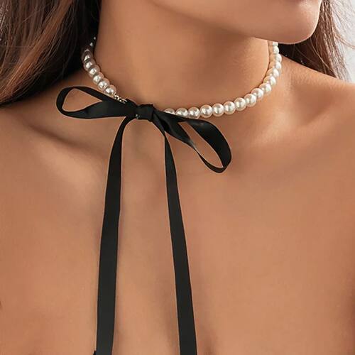 Trend Wedding Party Jewelry Long Black Ribbon Choker Necklac