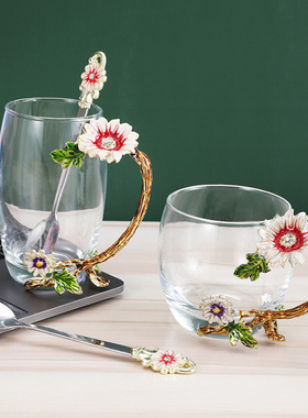 Creative Enamel Cup Spoon Suit Household Luxury Glass Cup Wi