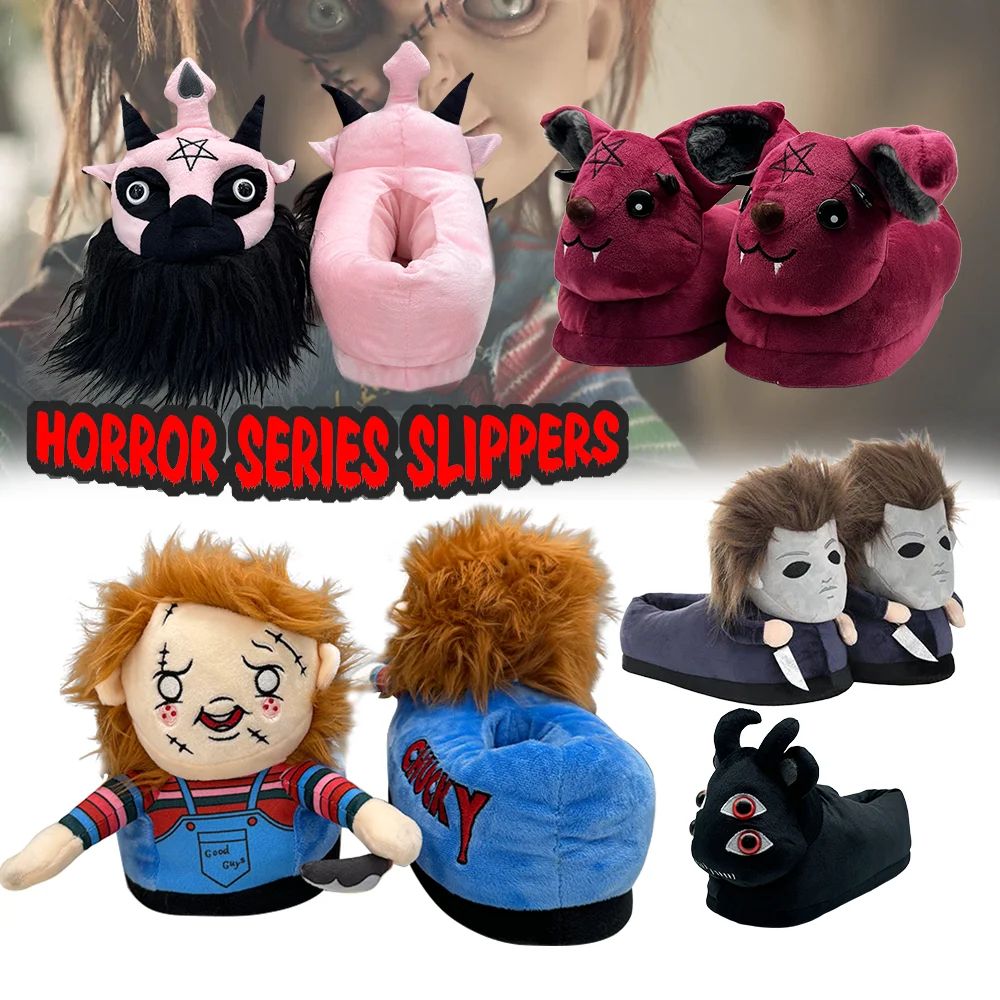 Highland Cow Halloween Michael Myers Chucky Plush Slippers H