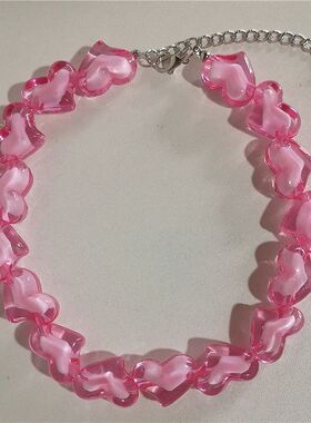 Kpop Y2k Goth Acrylic Cute Peach Heart Beaded Neck Choker Ne