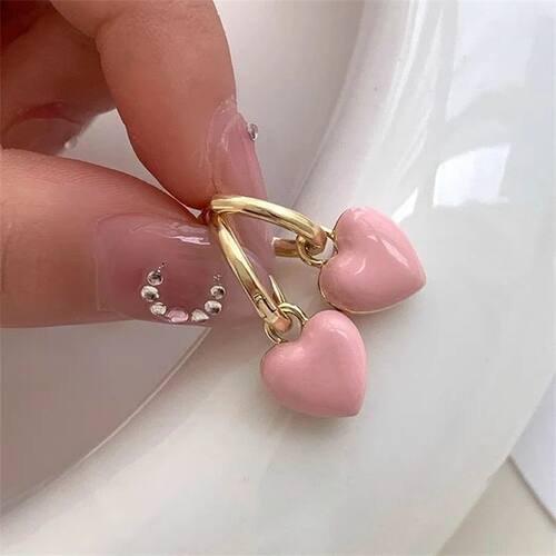 Delicate Sweet Pink Heart Shape Drop Earrings for Women Roma