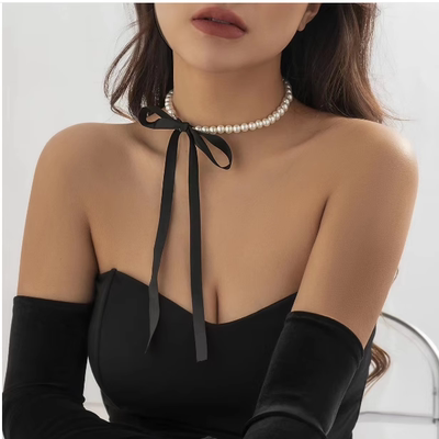 Punk Long Wide Black Velvet Ribbon Choker Bow Tie Simulated