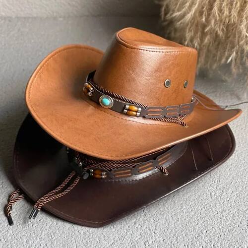 New Faux Leather Western Cowboy Hats for Women Men Vintage G
