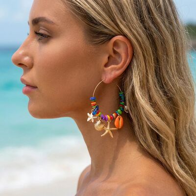 Colorful Rainbow Hoop Earrings for Women Tropical Beach Coas