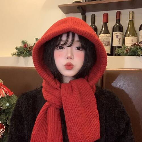 Balaclava Bonnet BeaniesHat Scarf One-Piece Thickened Warm R