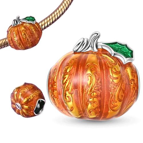 925 Sterling Silver Halloween Orange Pumpkin Bead Talisman P