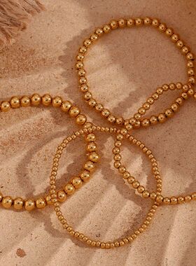 Gold Plated Silver Color Elastic Beads Bracelets Bangles For