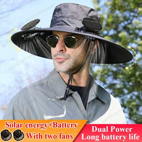 Wide Brim Solar Fan Hat Sun Protection with Dual Power (Sola