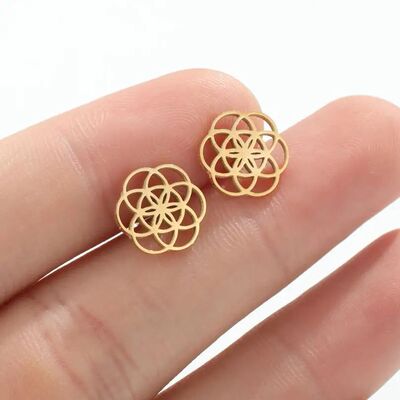 Tiny Circle Earrings Stainless Steel Flower Seed of Life Stu