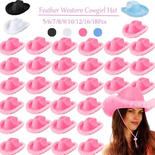 5-18pcs Feather Western Cowgirl Hats Wedding Bachelorette He