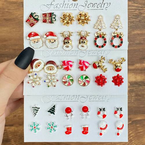 12pcs Christmas Earrings For Women Kawaii Christmas Elk Cand